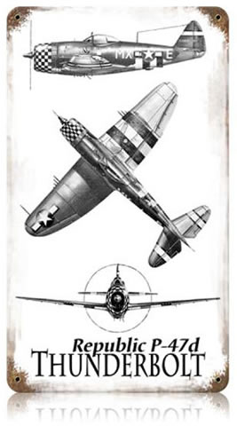 "P-47 Thunderbolt Three View" Vintage Metal Sign