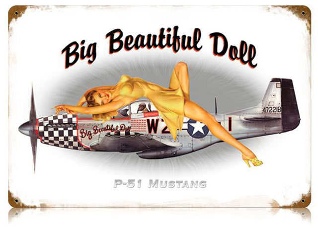 "P-51 Mustang Pin Up" Vintage Metal Sign