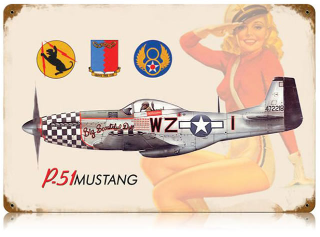 "P-51 Mustang Salute" Vintage Metal Sign