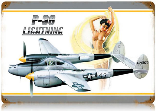 "P-38 Nude" Vintage Metal Sign