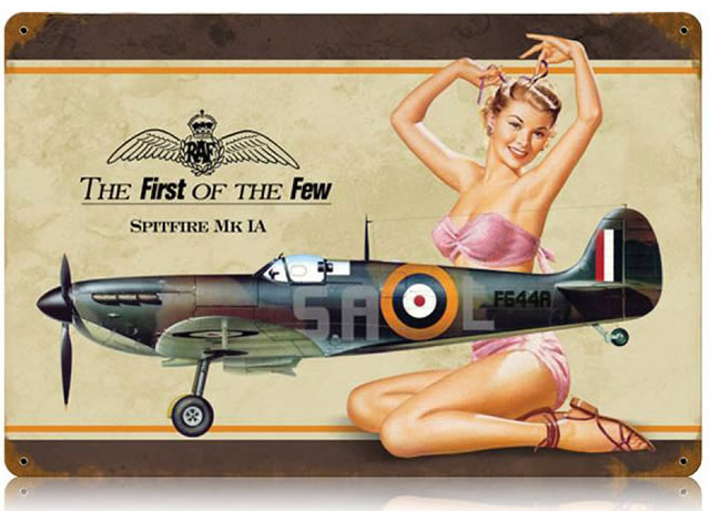 "Spitfire Pin Up" Vintage Metal Sign